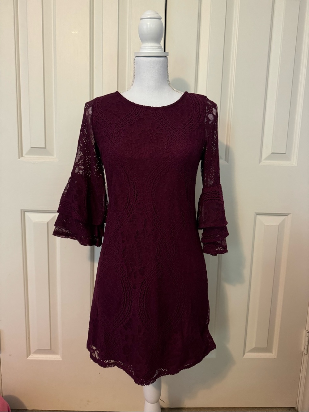 Trixxi Lace A-Line Dress with Tiered Bell Sleeves